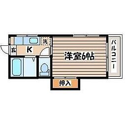 ピュア旭ヶ丘 1階1Kの間取り