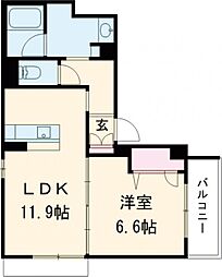 リベルテ猪熊 301 3階1LDKの間取り