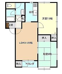 ホワイトベースB 2階2LDKの間取り