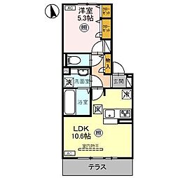 アンブランシュ 1階1LDKの間取り
