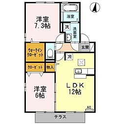 メルベーユ　B棟 2階2LDKの間取り