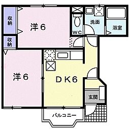 クレストールゆうＡ 1階2DKの間取り