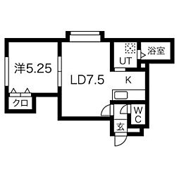 エミール平岡 3階1LDKの間取り