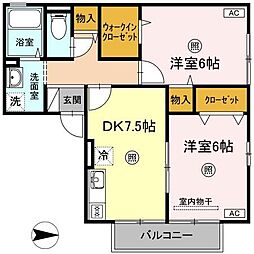 フレールM 2階2DKの間取り