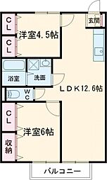 鎌田旭ハイム 2LDKの間取図画像