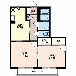 バリュージュＺＥＮ 1階2DKの間取り