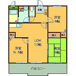 アベニールみやじま 1階3LDKの間取り