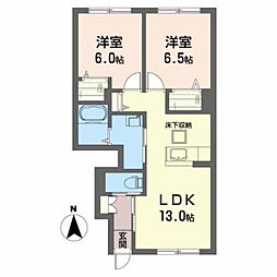 ルナ沖野 1階2LDKの間取り