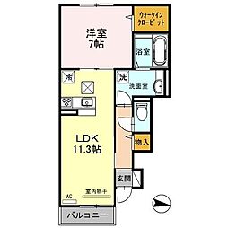 サンハイツ喜連B 1LDKの間取図画像
