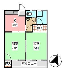 柏原アパート 1階2Kの間取り