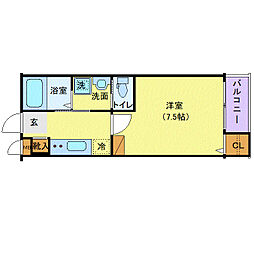 アリュール薬師堂 1Kの間取図画像