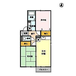 ヴェルドミールII 2階2DKの間取り