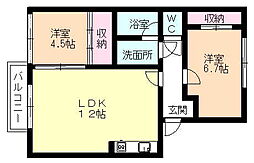 ぴあの 2階2LDKの間取り