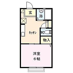 ルキヤI 1階1Kの間取り