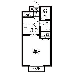 シャルム2 1Kの間取図画像