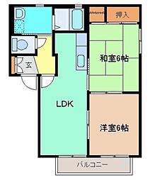 フィオラノＢ 2階2LDKの間取り