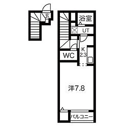 クレアB 1Kの間取図画像