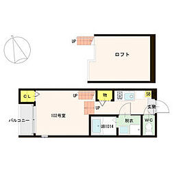RETINA太子堂1 1Kの間取図画像