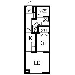 メリディアン川平伍番館 1階1LDKの間取り