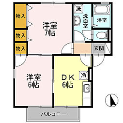 アットホーム花　A 2階2DKの間取り