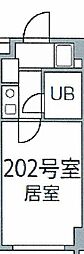アーバンハイツ大岡山 2階1Kの間取り