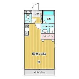 グランビューII 1階ワンルームの間取り