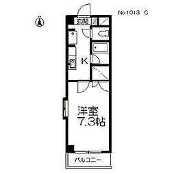 ハピネス上飯田 3階1Kの間取り