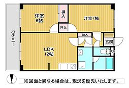 上馬寄スカイハイツ 2LDKの間取図画像