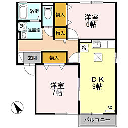 ラポンベール　II棟 1階2DKの間取り