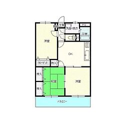 エスポワールII田井 3階3DKの間取り