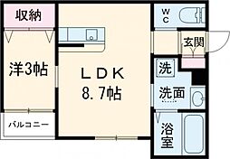 JR豊肥本線 光の森駅 徒歩35分の賃貸アパート 2階1LDKの間取り