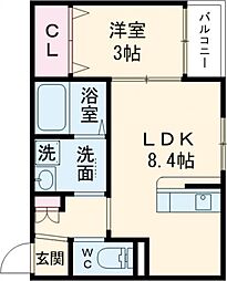 JR豊肥本線 光の森駅 徒歩35分の賃貸アパート 2階1LDKの間取り