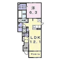 メディオ　パーロ　Ｂ 1階1LDKの間取り