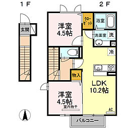 ヴィルヌーブ相坂B 2LDKの間取図画像