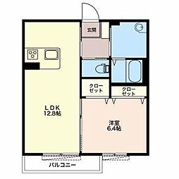 陽だまりの丘A 1LDKの間取図画像