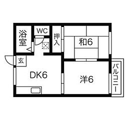 サンシャイン石田A 2DKの間取図画像