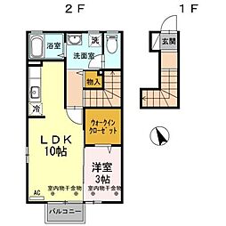 D-roomフレンド 2階1LDKの間取り