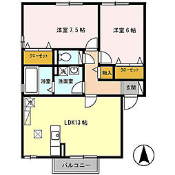シャルマン古川　ＡＢ 1階2LDKの間取り