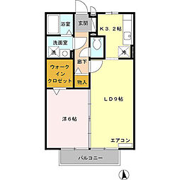 グランモア 2階1LDKの間取り