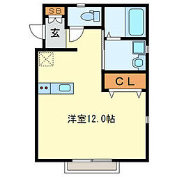 ドエルハーモニーF館B棟 ワンルームの間取図画像