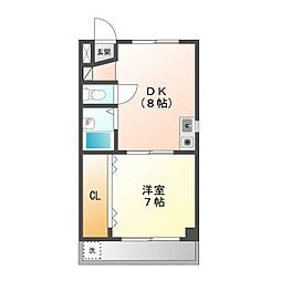 オーシャンズ 3階1DKの間取り