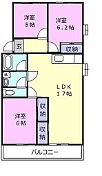 第二マンションむつみヶ丘 2階3LDKの間取り