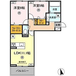 ランドマーク 3階2LDKの間取り