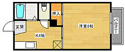 クレアトール高屋 B棟 2階1Kの間取り