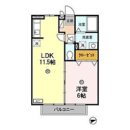 コンフォールＥ　B棟 2階1LDKの間取り