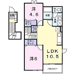 ラシーヌニツ家 2階2LDKの間取り
