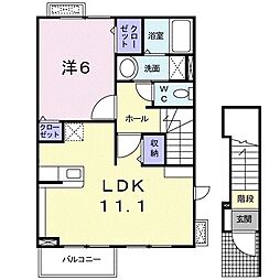 ブリーズヒル国領　Ｃ 2階1LDKの間取り