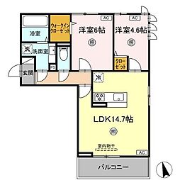 クルール東野 3階2LDKの間取り