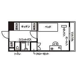 ドミール小田原 2階1Kの間取り