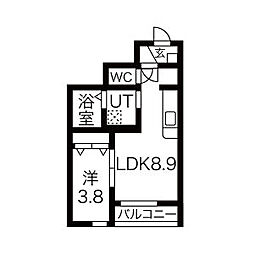 オリーブ5番館 1階1LDKの間取り